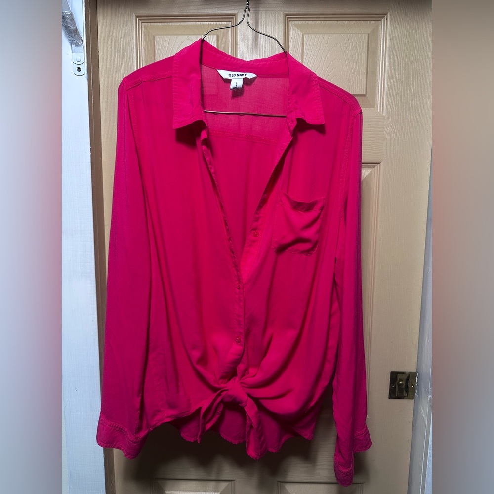 #1097 Old Navy Pink‎ Tie Front Blouse…Sz Large